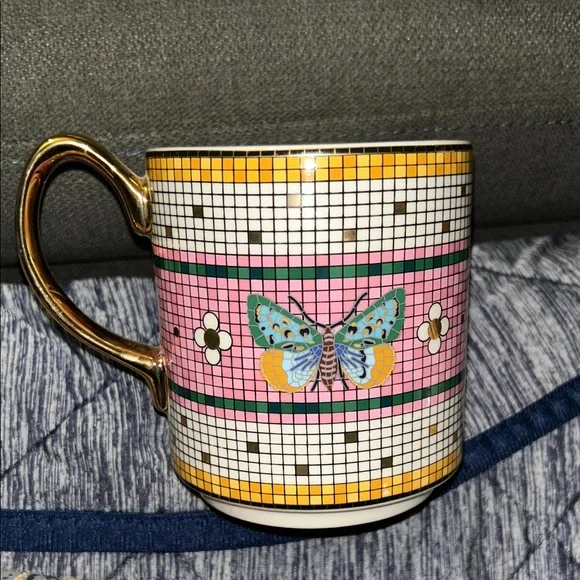 Anthropologie Pink and Gold Butterfly Mug - Picture 6 of 13